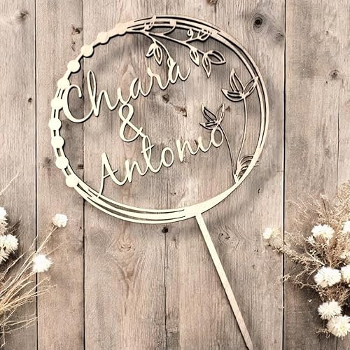 Butterfly Store Cake Topper Personalizzato Nomi in Legno – Decorazione per Torta Matrimonio, Anniversario o Evento Speciale – Stile Boho Elegante – 15x25 cm – Artigianale e su Misura
