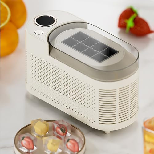 Machine à glaçons portable à double alimentation, compatible avec les prises voiture et les climatiseurs, indicateurs LED conviviaux, rangement compact pour camping-cars / petites maisons (Beige )