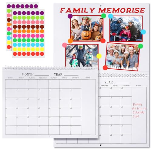 Harloon Blank Scrapbook Wall Calendar Sheets Undated Monthly Weekly Yearly Scrapbook Planner 16 Sheet DIY Blank Calendar 140 Sticker 12x9 Closed 18 Open for Office Home Graduation Gift(White)