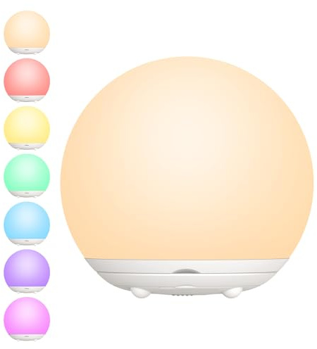 Suright Nachtlicht Kinder, Nachttischlampe mit Touch-Steuerung dimmbare RGB-Nachtlampe mit Speicherfunktion, 7 Farboptionen, Timerfunktion, USB-aufladbar, geeignet für Kinderzimmer