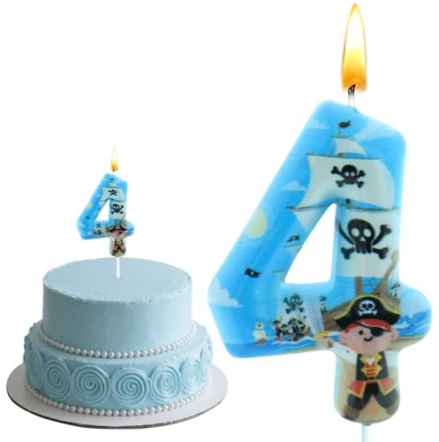 Piraten Deko Kindergeburtstag, Pirates Kuchen Deko, 3D Kinder Kerze, Tortendeko, Kerze 4 Geburtstag