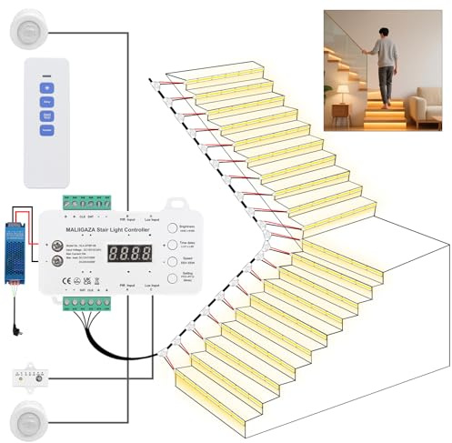 Illuminazione intelligente per scale, 20 livelli, luce bianca calda, 3000 K, LED COB con sensore di movimento e sensore di luce, sistema di illuminazione intelligente per interni, automatico e a