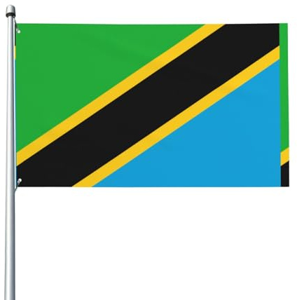Tansania-Flagge, Gartenflagge, 90 x 152 cm, lebendiger Druck, Polyester-Banner, einfach aufzuhängen, für Terrasse, Party, Camping