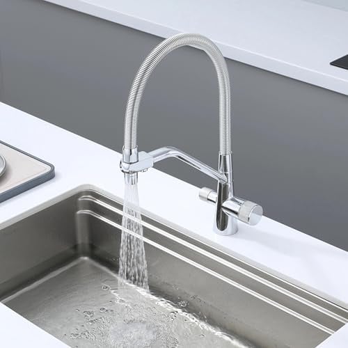 3 Wege Wasserhahn Mit Sprudelwasser Osmose Wasserhahn Küche Mit Filtersystem,Spültischbatterie Flexibler Auslauf Und Brause, Chrom, Silver