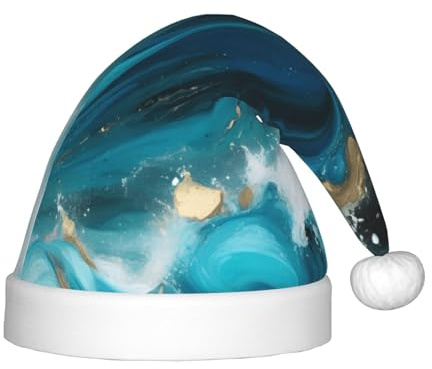 PUYhgb Türkis-blau-goldener Marmor-Druck, Unisex, Weihnachtsmütze, Weihnachtsmütze, ideal für Weihnachten, Cosplay