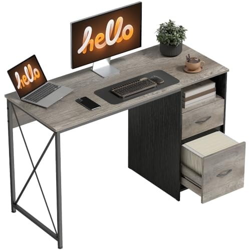 HOMCOM Mesa de Ordenador Compartimento y 2 Cajones 120x50 cm Gris Claro | Escritorio de Ordenador Industrial, para A4, para Cartas, Oficina, Estudio