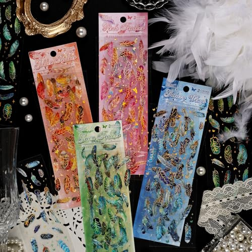240PCS/12 Blätter Journaling Zubehör Stickers,Feather Theme Scrapbook Zubehör für DIY Scrapbooking,Photo Album,Calendar,Notebook Album Fotoalbum Gestalten(Feather Series)