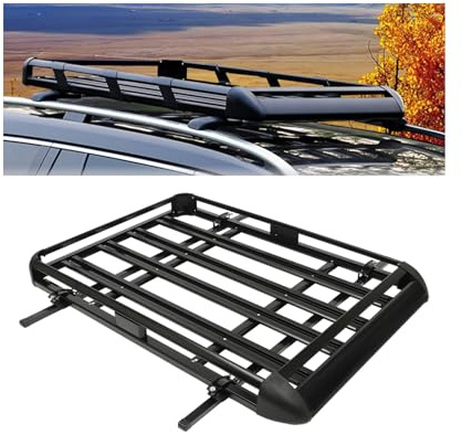 Dachgepäckträger Korb 160x100cm Dachkorb Aluminium Universal Auto Dachträger Schwarz 150kg Belastbar Einstellbare Breite 100-135cm für SUV mit Dachreling Offroad Gepäckträger