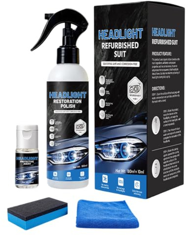 Auto-Scheinwerfer-Restaurierung, 180 ml + 10 ml Reinigungsset | Schnelles Reinigungsset 180 ml + 10 ml for klare Scheinwerfergläser und bessere Sicht.