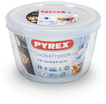 Pyrex - Cook & freeze - Plat Rond en Verre avec Couvercle 0.60 L / Ø 12 cm