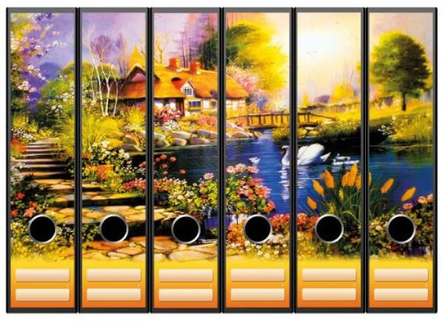 6 Ordnerrücken Motiv-Aufkleber HERBSTLANDSCHAFT - Format 65 x 300 mm - passend für 6 breite Standard Din-A4-Ordner mit 7,5 oder 8,0 cm Rückenbreite