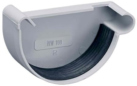 INEFA Dachrinnen Endstück halbrund, PVC NW125 / 125mm, rechts Grau Dachrinnenzubehör, einfache Steckmontage, Made in Germany