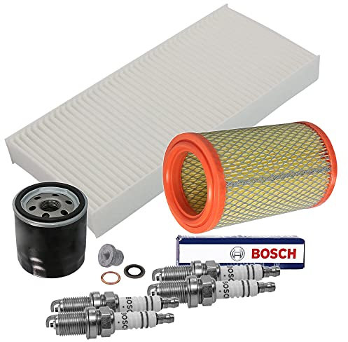 Inspektionspaket SET C 1x Ölfilter 1x Luftfilter 1x Innenraumfilter 1x Ölablass-Schraube 1x Dichtring für Ölablass-Schraube 4x Zündkerze BOSCH Super Plus FR7DC+