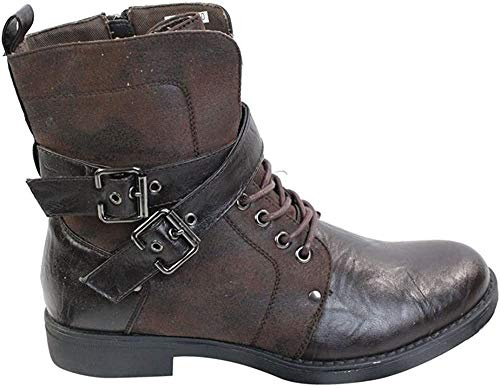 Mens Punk Rock Goth Elmo Ankle Boots Brown Black Leather Buckle-brown 7