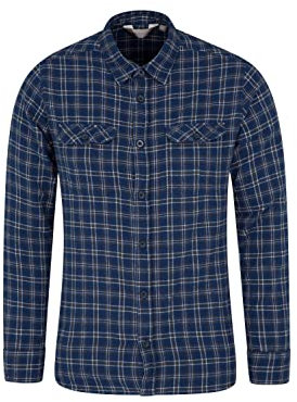 Mountain Warehouse Trace Mens Flannel Long Sleeve Shirt - Lightweight & Breathable Casual Checks Shirt in 100% Cotton with Buttoned Front Pockets - for Travel & Walking Navy XL