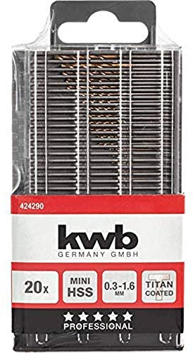 kwb 20-teiliges HSS-M2 Titan Mini-Bohrer-Set von Ø 0,3 mm bis Ø 1,6 mm