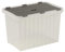 URBNLIVING Set of 2 Plastic Storage Boxes Grey Hinged Lid Ripple Design Quality Stackable 25 Litre Containers