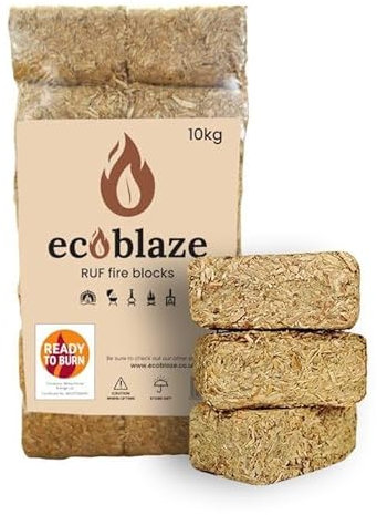 Ecoblaze RUF Fire Blocks | Pack of 12 | Briquettes | Heat Logs | Heat Blocks | Clean, Compressed Organic Hardwood Chips and Shavings | Easy to Use | Ideal for Wood Burners, Log Burners and Firepits