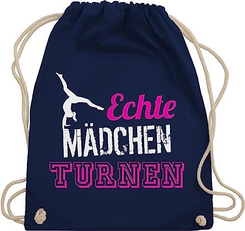 Turnbeutel Rucksack - Echte Mädchen turnen I Geschenk Turnerin - Unisize - Navy Blau - kunstturnen kinderturnbeutel sport turn beutel für turner 25. geburtstag gymnastic stoffbeutel sportbeutel