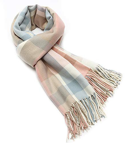 Chalier Fashion Damen Winter Schal Kariert übergroßer Quadratisch Deckenschal, Karo Tartan Streifen Plaid Muster Oversized Fransen Poncho MEHRWEG