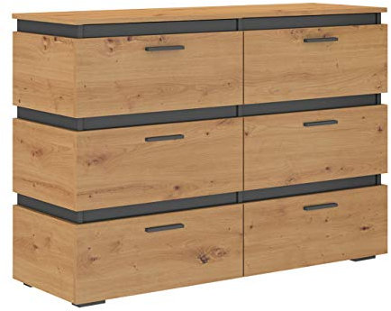 Mirjan24 Kommode Faro 6S FA21 mit 6 Schubladen, Mehrzweckschrank, Anrichte, Schubladenschrank, Highboard, Sideboard, Wohnzimmer (Eiche Artisan/Eiche Artisan + Matera)