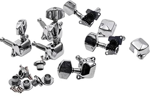 vhbw Stimmwirbel Mechaniken Pegs 3R3L kompatibel mit Gitarre, E-Gitarre, Akustikgitarre, Banjo - Gitarrenwirbel, Stimmmechanik, 8 mm Aufnahme, Silber