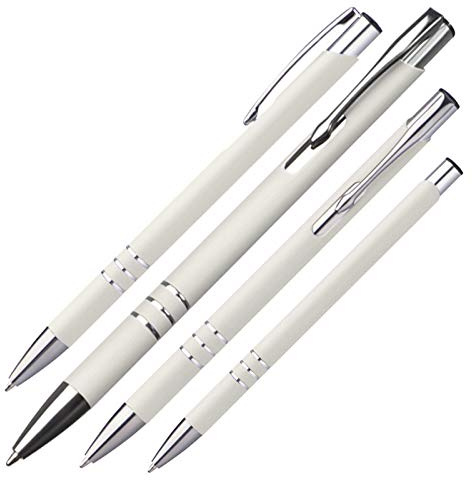 10 schlanke Kugelschreiber/aus Metall/Farbe: weiß