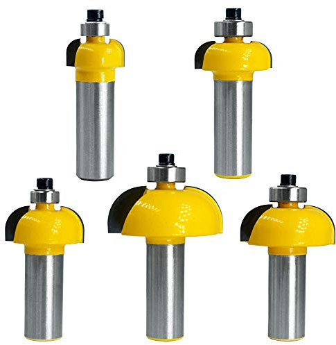 Wolfride 5pcs 1/2 Inch Shank Cove Router Bit Set | 1/8, 1/4, 5/16, 3/8, 1/2 Radius Cove Router Bits for Woodworking