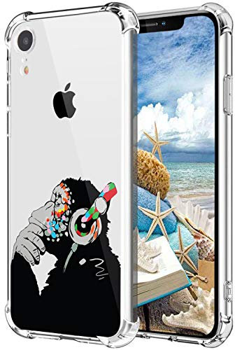 MAYCARI Cool Thinking Monkey Painting Phone Case Clear for iPhone 7/8/SE 2020, Funny Animal Design Transparent Shockproof Anti-Scratch Soft Flexible TPU Cover with Air Cushion for Men&Women
