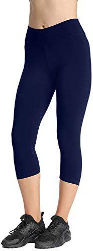 4How 3/4 Sport Leggings Damen – Blickdichte High-Waist Sporthose mit Bauchkontrolle, Baumwoll Lang für Yoga, Gym Freizeit, Bequem & Atmungsaktiv,Size Blau XL