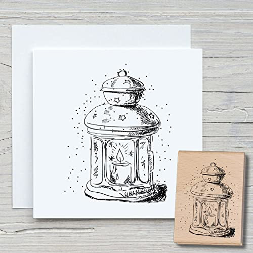 NEWSTAMPS Stempel Laterne Motivstempel aus Holz & Gummi zum Karten und Geschenke basteln, Holzstempel für Weihnachten, Weihnachtskarte, Advent, Scrapbook, Textilstempel, Deko, Freunde