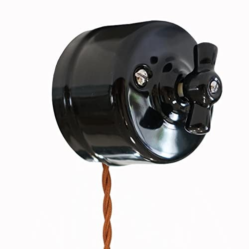 Interruptor de antiguos porcelana interruptores de luz vintage rotativo 10A 240V (Black)