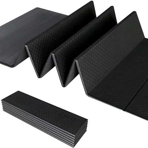 Faltbare Yogamatte, 0,6 cm dick, einfach zu verstauen, Reise-Yogamatte, leicht, für Fitness, rutschfest, Übungsmatte für Yoga, Pilates, Heimtraining und Bodenübungen (Schwarz/Grau)