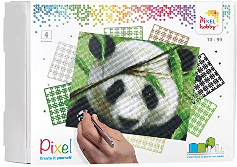 Pixel P090040 Mosaik Geschenkverpackung Panda, Pixelbild ca. 25,4 x 20,3 cm, kinderleichtes Stecksystem, ohne Bügeln und Kleben, Steinchen aus Biokunststoff, ideal für Kinder