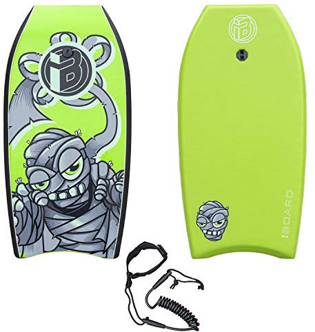iBOARD Bodyboard 41 inch, Grünes, Leichtes Bodyboard mit EPS-Bezug, Premium-Leine und Handschlaufe, Surfen für Kinder und Erwachsene