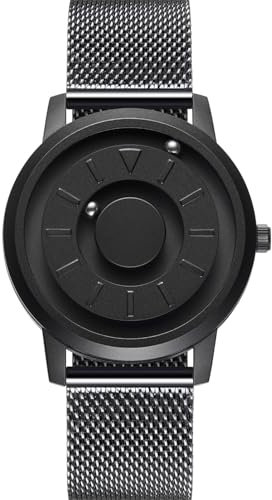 EUTOUR Uhren Herren Herrenuhr Magnet Uhr kein Glas Kugellager Quarz Armbanduhr für Männer mit Edelstahl Mesh Armband Schwarz-40mm