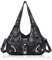 Angel Kiss Damen Schultertasche Hobo Tasche Umhängetaschen Schlusstaschen Henkeltaschen weiches PU Leder mit Reißver Handtasche Viele Fächer tolle tasche für Frauen (Mode Schwarz Grau)