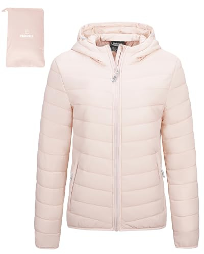 Outdoor Ventures Women's Packable Hooded Puffer Jacket Quilted Jacket | Water resistant, Windproof, Lightweight, Machine Washable, Soft, Warm, 3 Pockets, for Outdoor Hiking Traveling