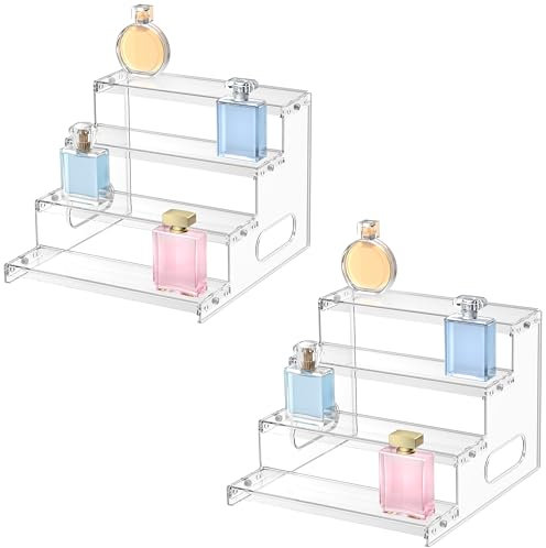 Janaden Acrylic Riser Display Shelf Clear Stands for POP Figures Amiibos, Perfume Organiser Makeup Organizers Cupcake Display Stand Acrylic Display Risers Shelves for Collections 2 Pieces