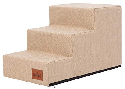 Hundetreppe, Katzentreppe, Antirutsch und Beständig - Haustiertreppe mit 3 Stufen für kleine Hunde - 50 x 30 x 30 cm - Inari - Beige