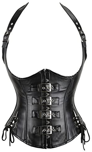 DISSA Damen Schwarz Kunstleder Korsage Korsett Shapewear Taillentrainer Unterbrust Korsett Schnüren Corsage,34-36,C795