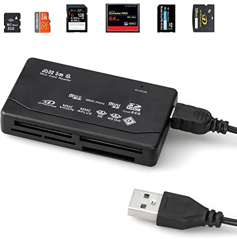 Wansurs Micro SD Card Reader, 6 in 1 Memory Card Reader for SD/Micro SD/CF/XD/MS Pro/M2 Card