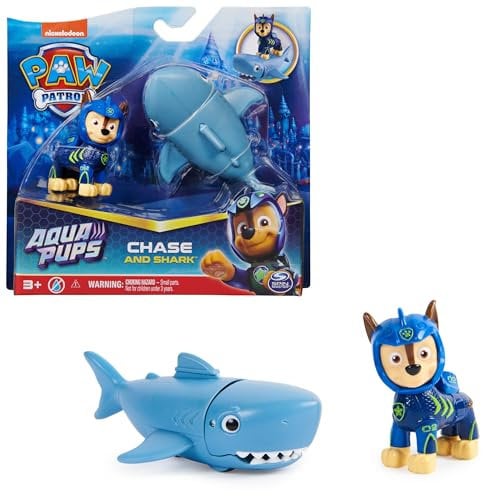 Paw Patrol, Aqua Pups - Hero Pups Actionfiguren-Set mit 1 Chase Welpenfigur und 1 Hai Figur, Spielzeug geeignet für Kinder ab 3 Jahren