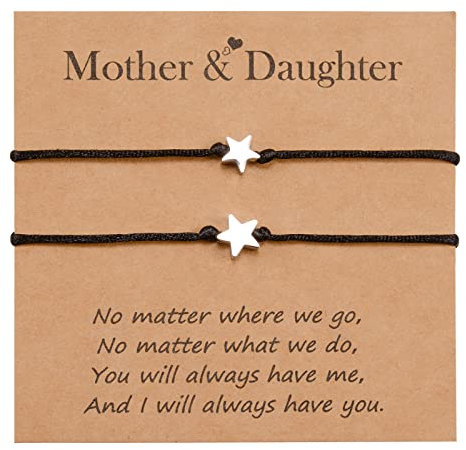 SUNSH Zurück zu Schule Geschenke, Mutter Tochter Armbänder Set für 2, Mutter und ich Matcing Star Charm Armbänder Wunsch-Trennung Angst ersten Tag der Schule Geschenke Schwarz Stich