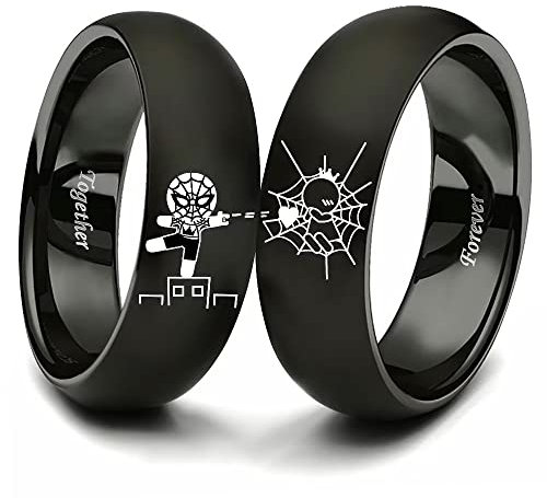 XAHH Spiderman-Kronen-Paarring für Sie und Ihn, gefangen von Ihrer Liebe für immer zusammen, Liebesring, Edelstahl, Jahrestag, Versprechen, Ehering, UK 8 / EU 42, Edelstahl, Kein Edelstein