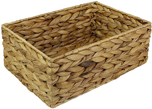 Rectangular Water Hyacinth Small baskets for storage Natural colour wicker basket shelves open Decorative gift box Small bathroom mini tray makeup bathroom Kitchen organiser (Large 32cm, 1x Basket)