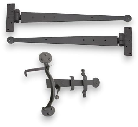 Hand Forged T Hinges and Suffolk Thumb Latch Set Penny End - Cast Iron with Beeswax Finish (18 Hinges + Suffolk Latch)