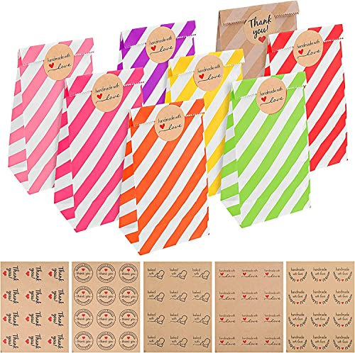 Papiertüten 50 Stück Geschenktüten Kindergeburtstage mit 60 Aufkleber, Candy Tüten zum Verpacken von Geschenken, Kindergeburtstag, Giveaways, Hochzeit, Party, Feiern
