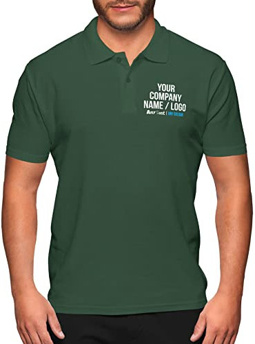 Personalised Work Polo Shirt Your Company Logo Image and Text Mens Custom Workwear Uniform, 3XL, Bottle Green