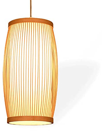 SEALFO Lampada A Sospensione per Camera da Letto da 13,7 Pollici Lampada A Sospensione Lanterna Moderna Lampadario in bambù Beige con Baldacchino in Legno Lampada Lanterna Giapponese Rustica per